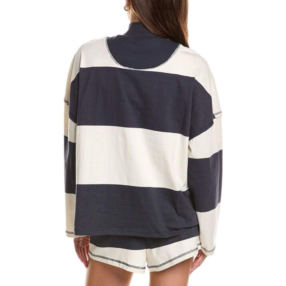 Rd Style Womens  Camille Stripe Heavy Jersey 1/2-Zip Pullover, Navy - Picture 2 of 3